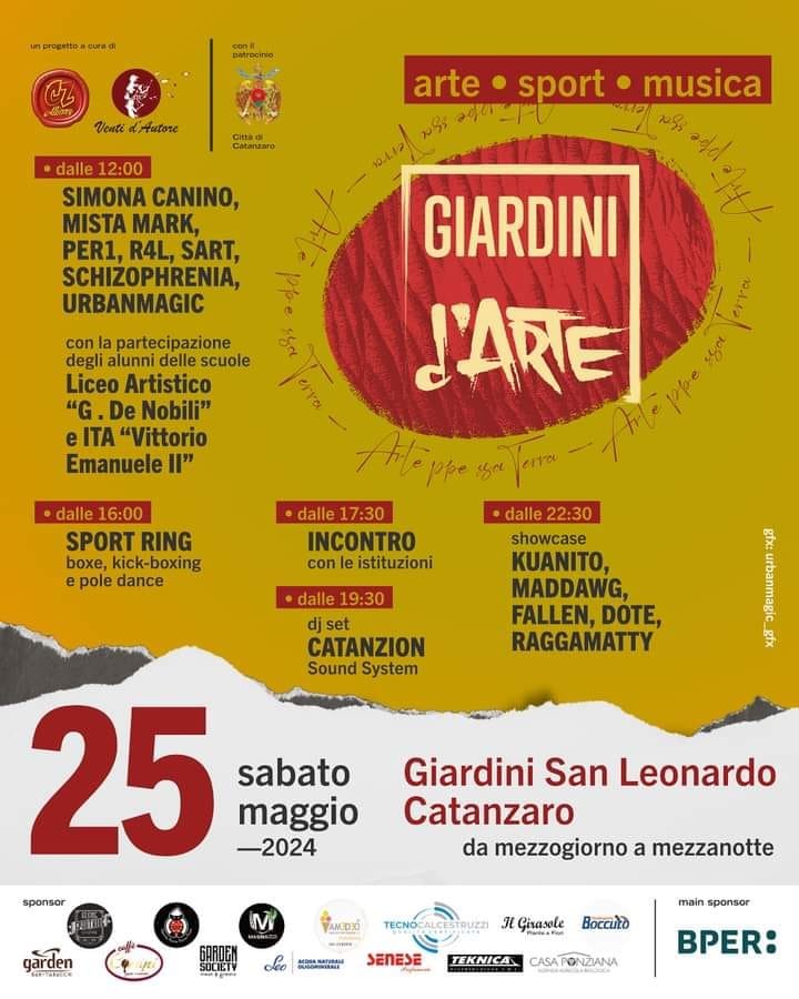 3ª edizione di Giardini d'Arte
“Arte ppe ssa Terra”
da mezzogiorno a mezzanotte
Cz Allianz Promotion & Venti d'Autore